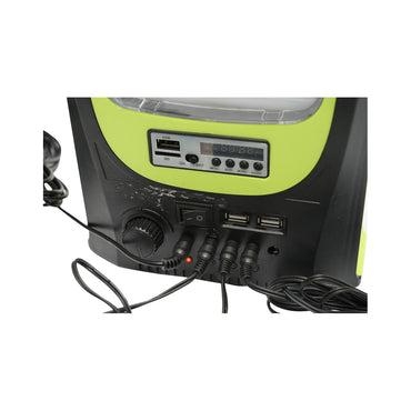 Portable LED lighting kit with 3 bulbs/projector, FM radio, solar panel and 6V, 4.5Ah battery for fishing camping GD-8071