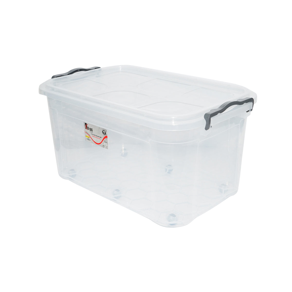 50L storage box with lid and wheels made of transparent plastic 400x630x320mm