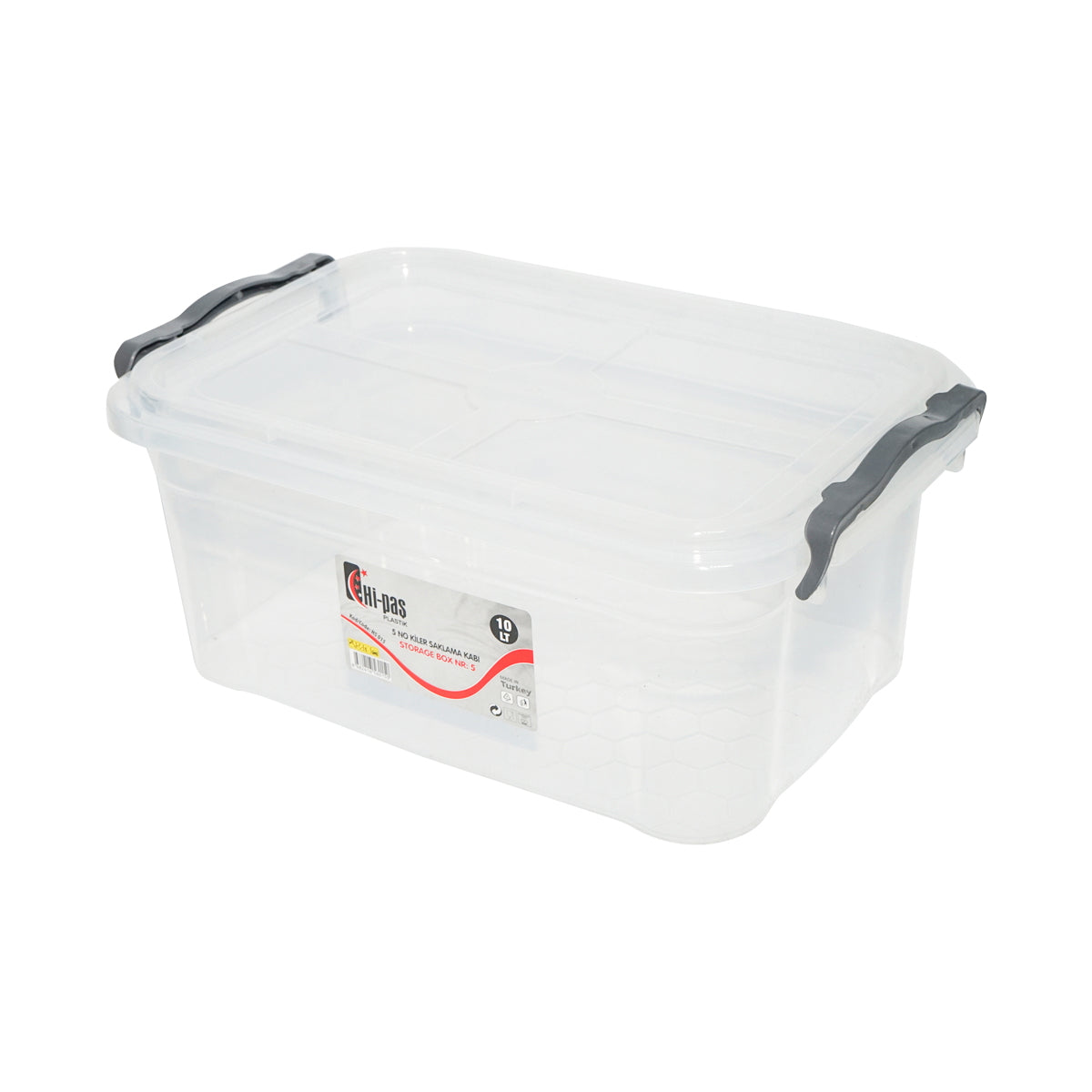 10L storage box with a plastic lid, transparent 240x360x150mm