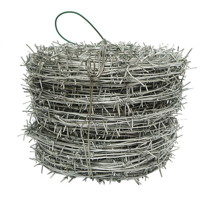 Galvanized barbed wire roll 250m, distance between barbs 11-14cm, for fencing.