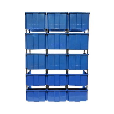 Stand with 15 storage/organization boxes, blue plastic box, 765x400x1100mm