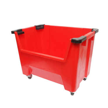 Red plastic storage box with wheels 545x345x395mm