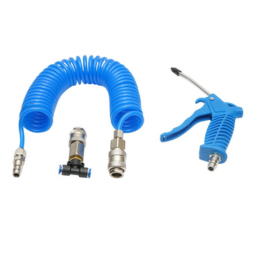Air gun cleaned with a spiral hose and quick connection fittings - blue
