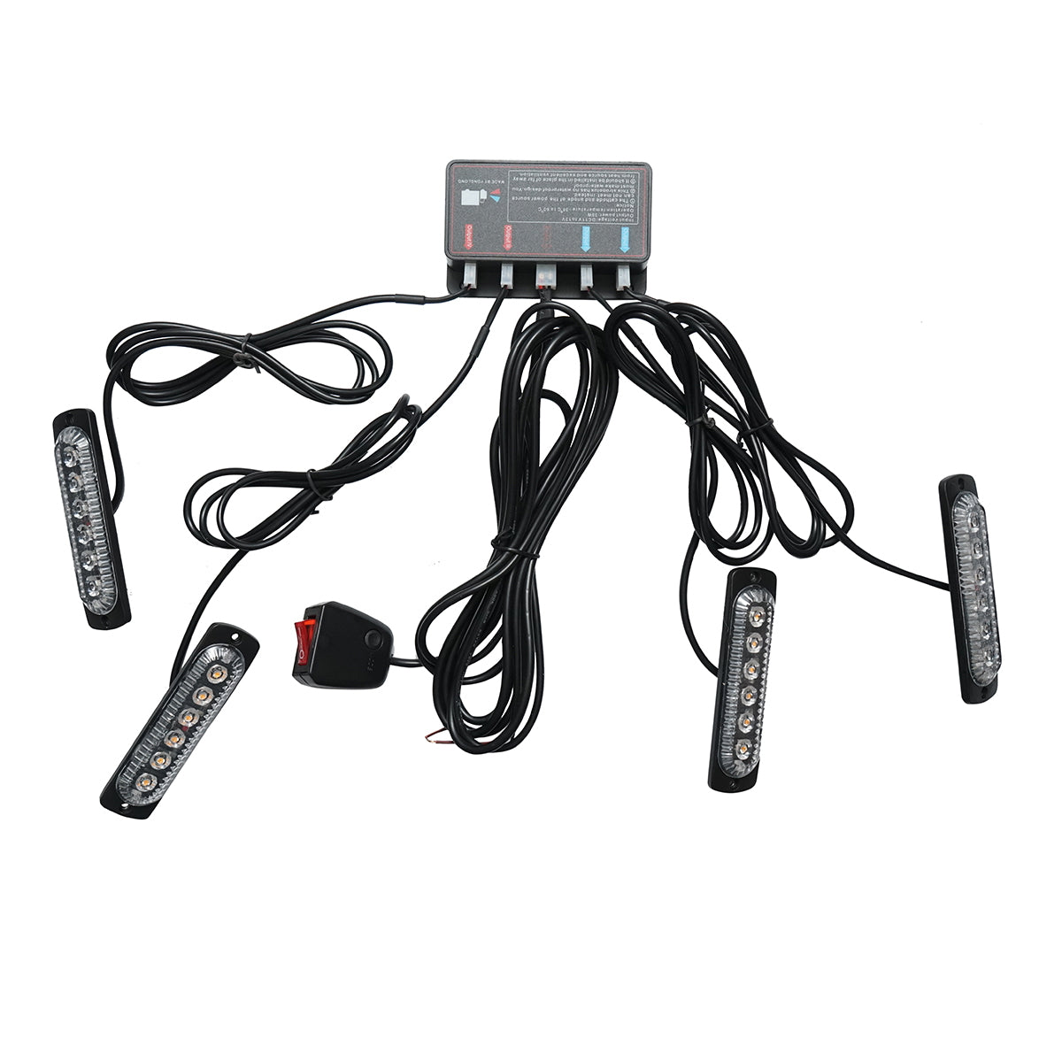 Set of 4 LED strobe lights 24W, 12-24V, yellow, control unit with 4 modules 110x28x12mm