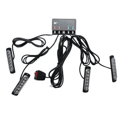 Set of 4 LED strobe lights 24W, 12-24V, yellow, control unit with 4 modules 110x28x12mm