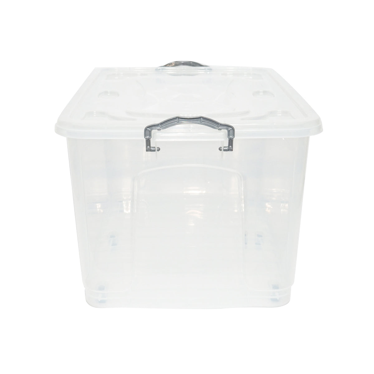 80L storage box with lid and wheels made of transparent plastic 725x470x360mm