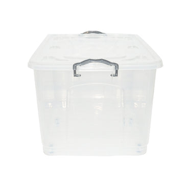 80L storage box with lid and wheels made of transparent plastic 725x470x360mm