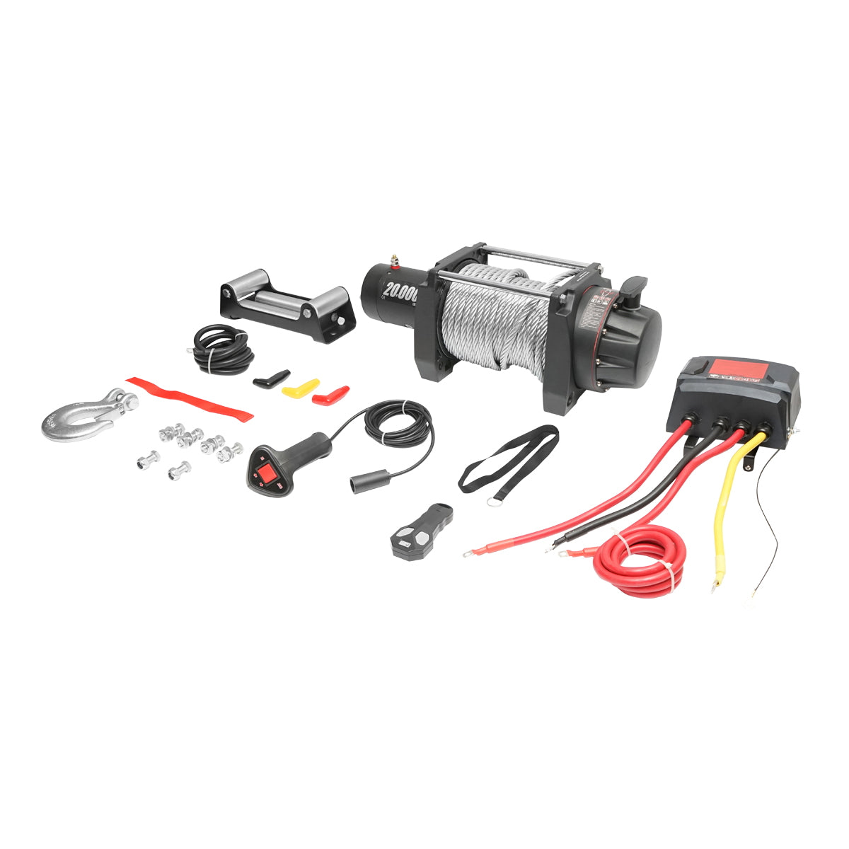 Complete electric winch with remote control, steel cable, power supply voltage 12V, maximum load 9T (20000lbs)