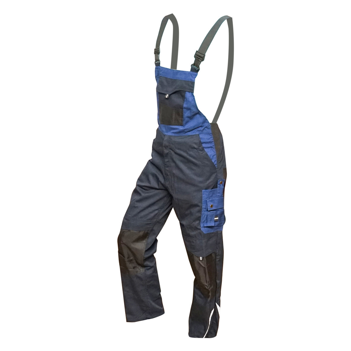 Work pants with bib, polyester and cotton overalls, navy blue, L Breckner Germany