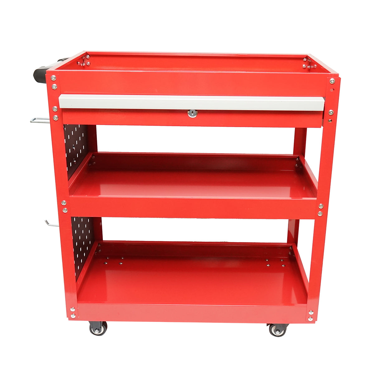 Metal trolley on wheels with 3 shelves, supports, and drawer for tools 660x360x730mm