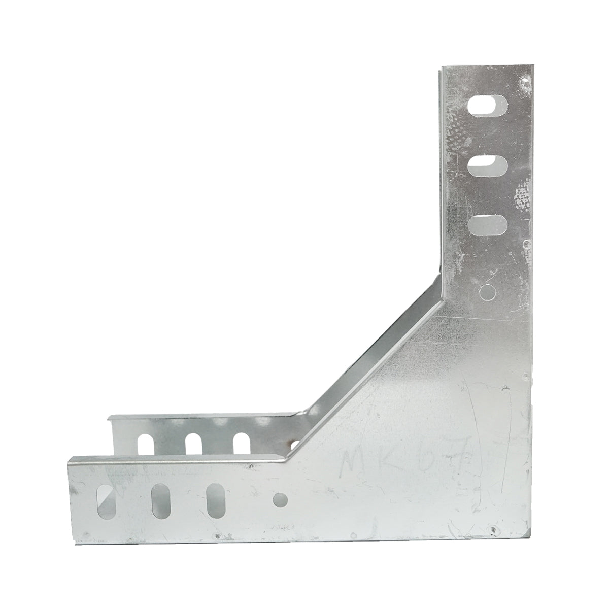 Vertical 90-degree drop bend made of galvanized steel for a 100x50mm gutter.