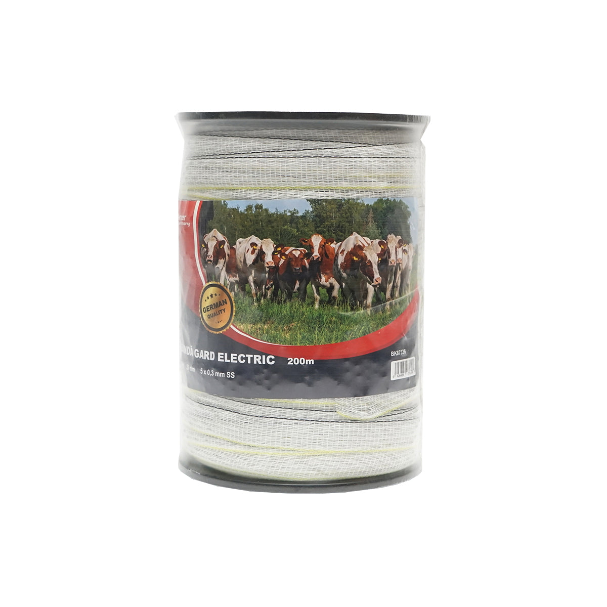 White-yellow-black band roll, width 20mm 5x0.3mm SS length 200m electric fence Breckner Germany