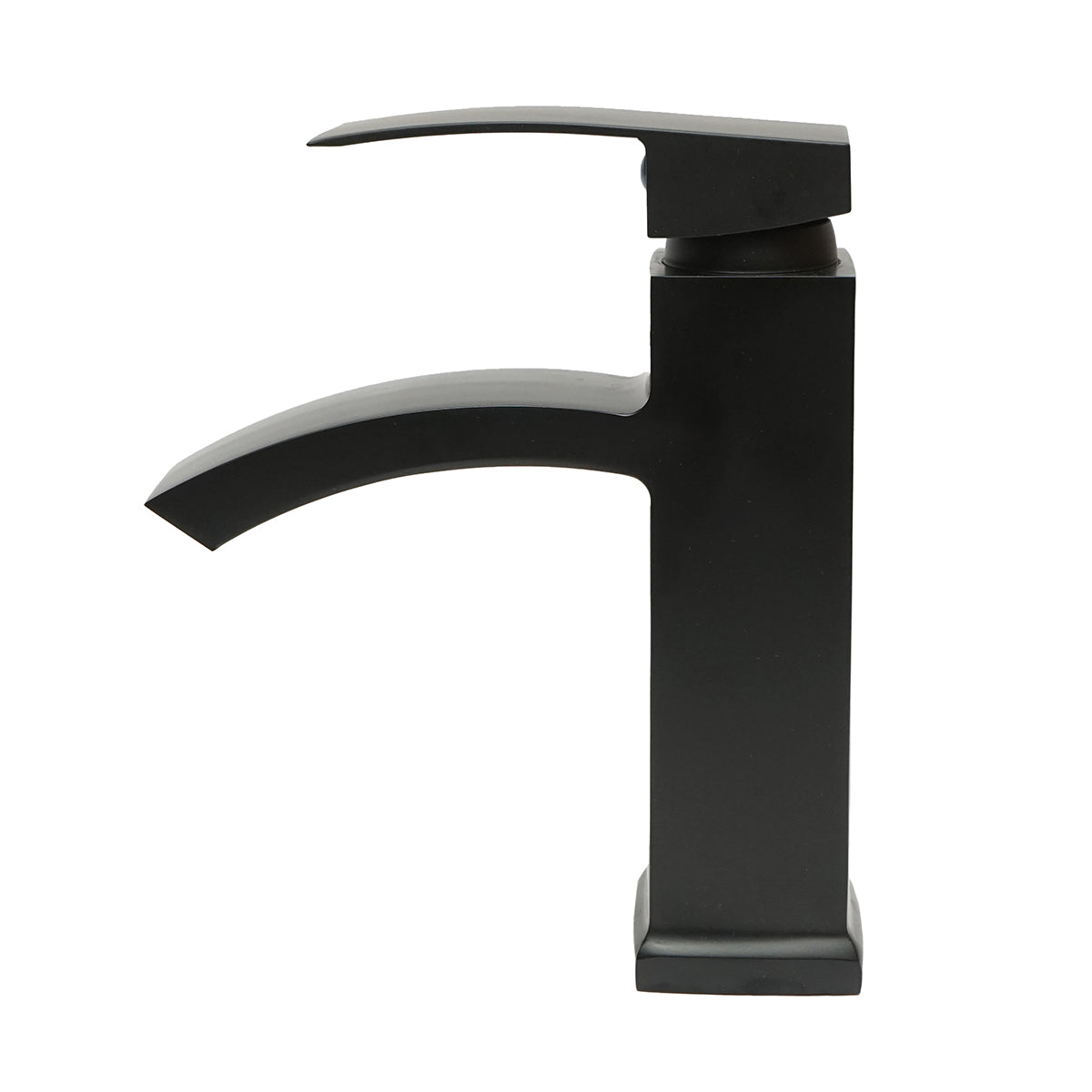 Cascade type sink faucet, single handle, matte black finish, zinc alloy material, accessories included