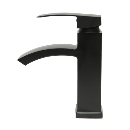 Cascade type sink faucet, single handle, matte black finish, zinc alloy material, accessories included