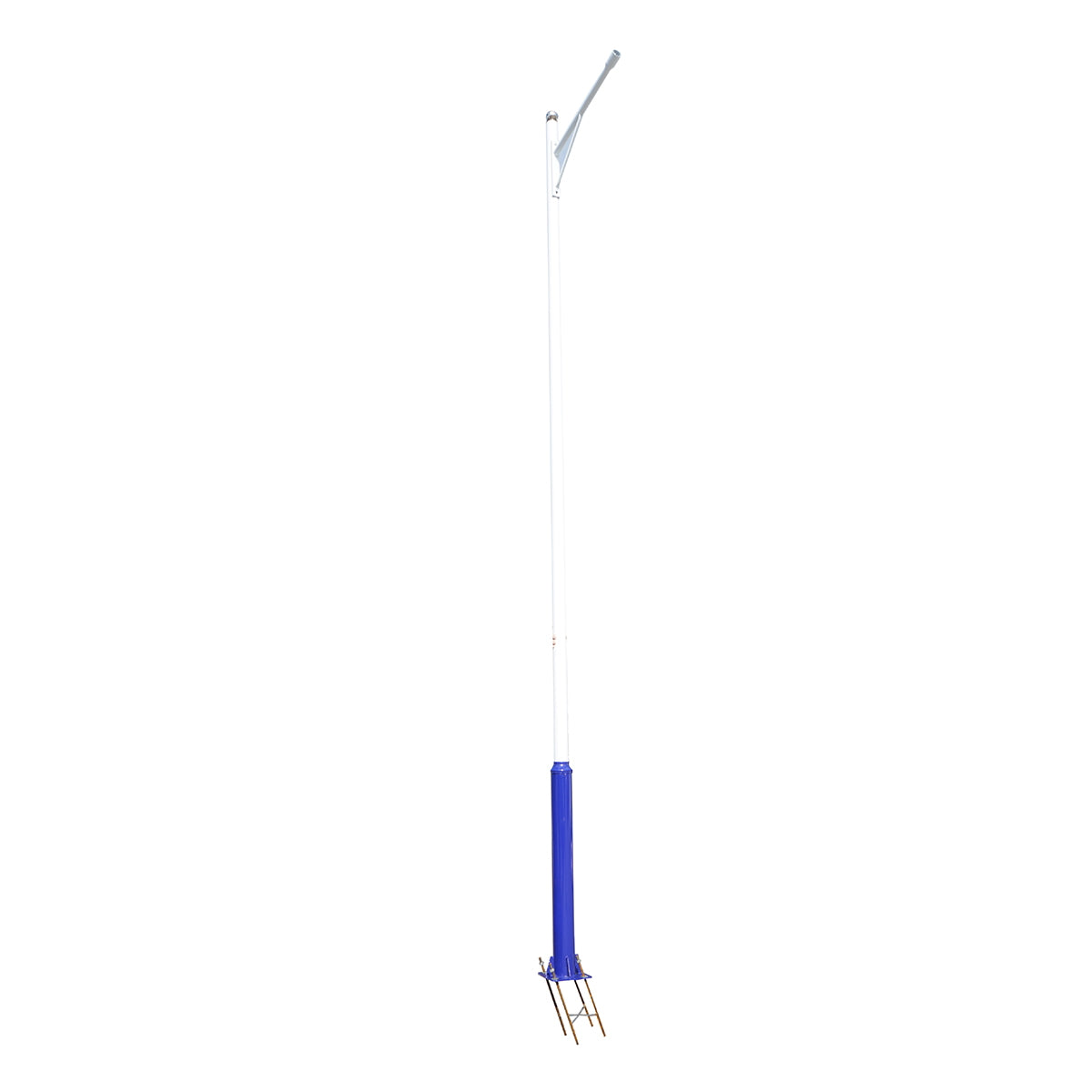 5m illuminated pole made of steel with horizontal arm and concrete mounting flange.