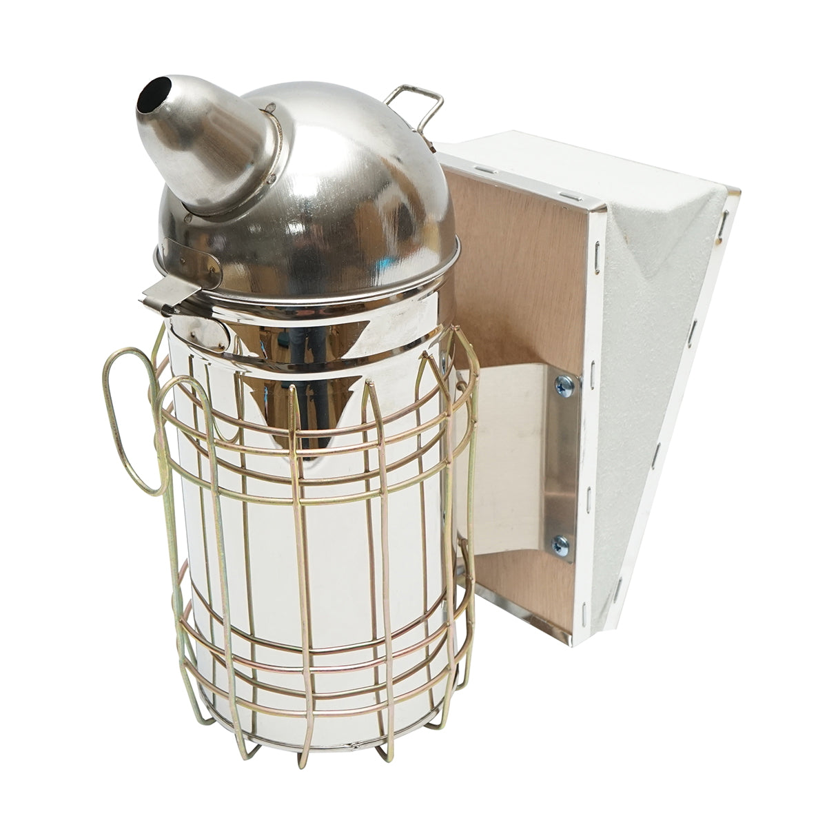 Stainless steel bee smoker with thermal shield cylinder and leather bellows 250mm