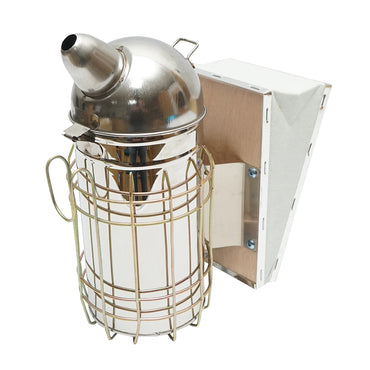 Stainless steel bee smoker with thermal shield cylinder and leather bellows 250mm