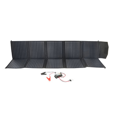 200W solar panel with voltage regulator 12/24V, 20A, 10 segments (370x370x70mm) portable suitcase type Breckner Germany