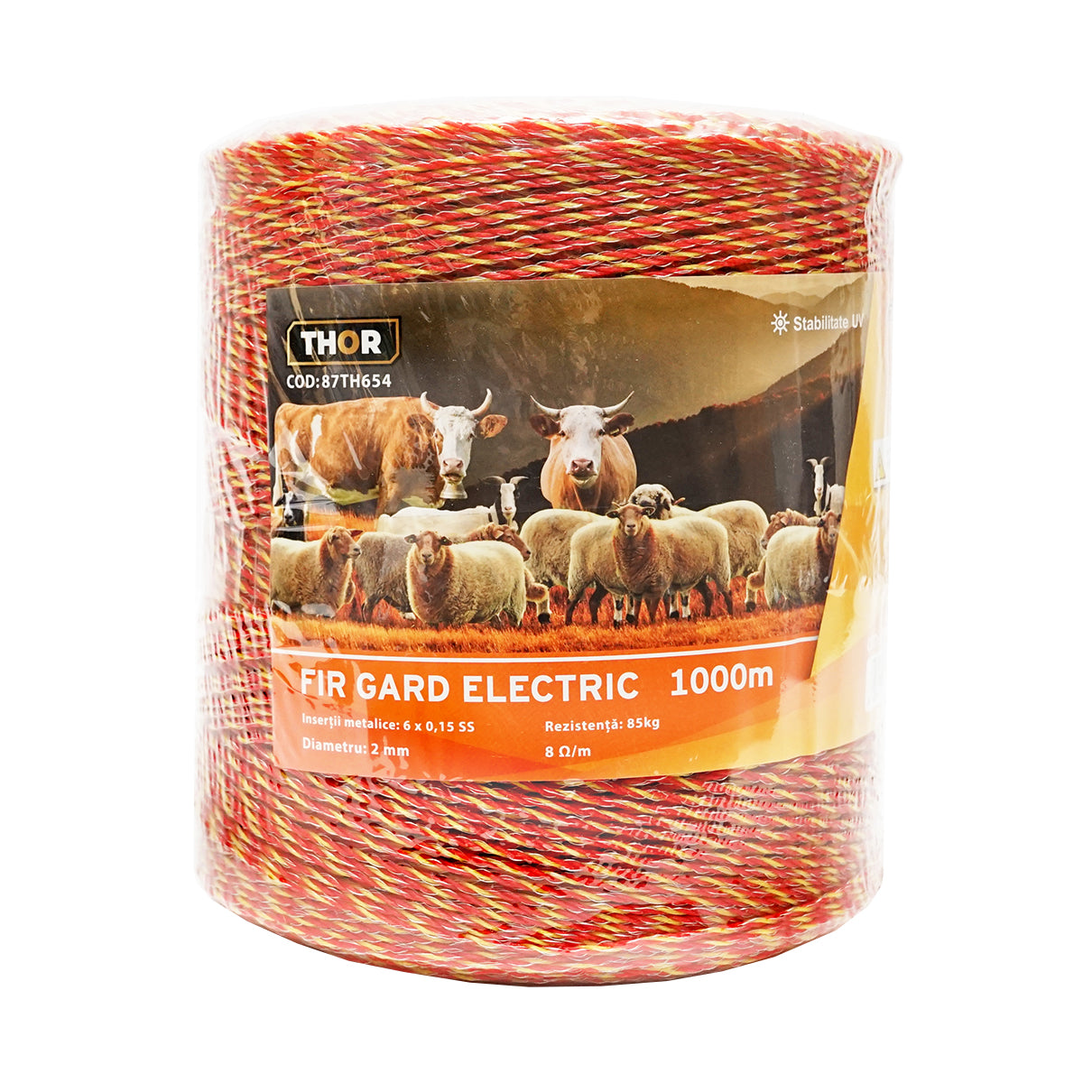 Role of yellow-red wire with 2mm metal insert 6x0.15mm SS, resistance 8 Ohm/m, 1000m electric fence Thor