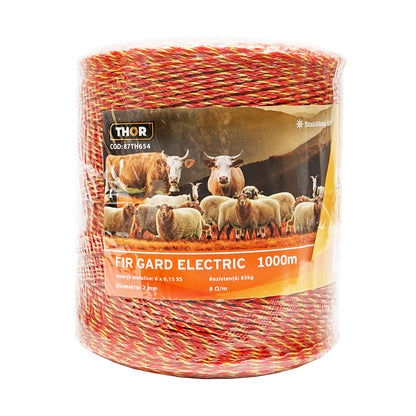 Role of yellow-red wire with 2mm metal insert 6x0.15mm SS, resistance 8 Ohm/m, 1000m electric fence Thor
