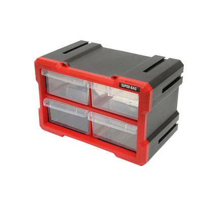 Red modular plastic storage box, 4 drawers 158x266x170mm Breckner Germany
