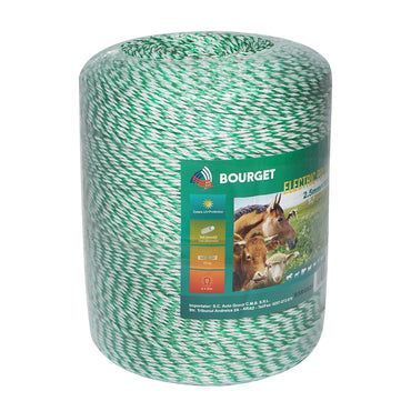 Roll of fluorescent green-white wire 2.5mm 3x0.2mm SS, 1x0.25mm Cu, 1000m electric fence Bourget