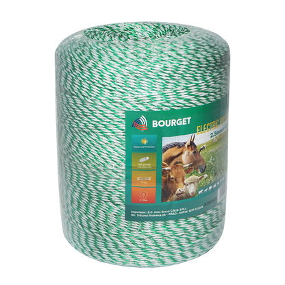 Roll of fluorescent green-white wire 2.5mm 3x0.2mm SS, 1x0.25mm Cu, 1000m electric fence Bourget