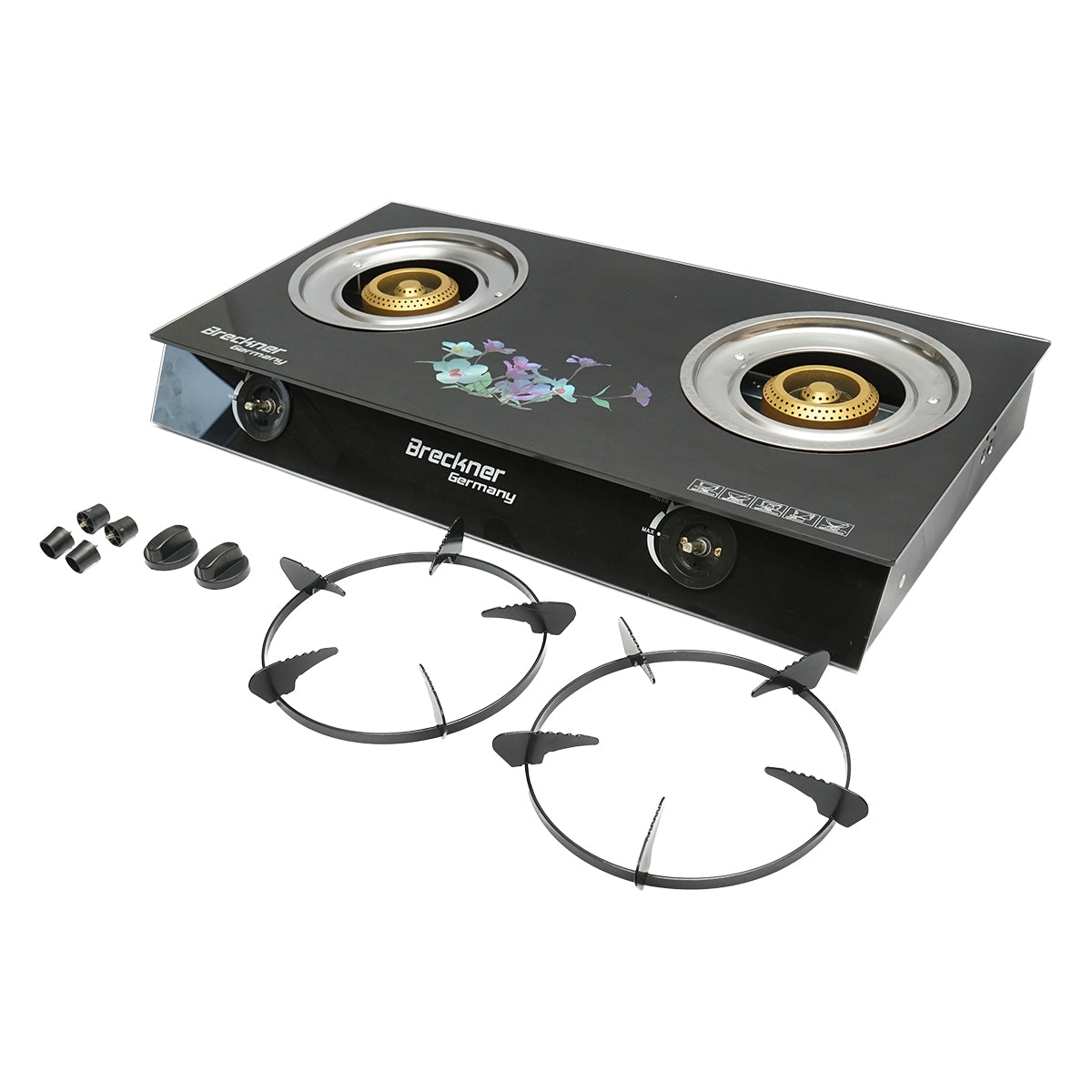 Gas stove, 2-burner cast iron 2.5KW, tempered glass 700x380x94mm Breckner Germany