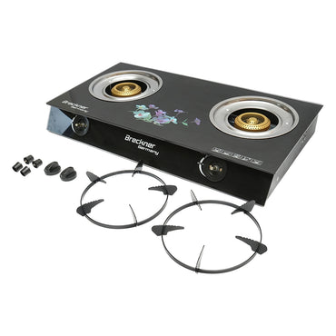 Gas stove, 2-burner cast iron 2.5KW, tempered glass 700x380x94mm Breckner Germany
