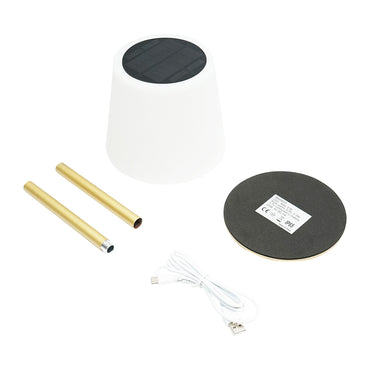 LED solar table lamp 2W, solar panel 0.7W, battery 3.7V 1200mAh, USB 5V 1A, golden Breckner Germany