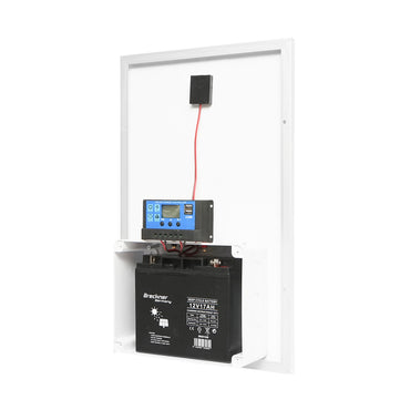 30W solar panel 560x350x135mm with 12V/17Ah battery, 12-24V/10Ah regulator, and 2x USB ports Breckner Germany