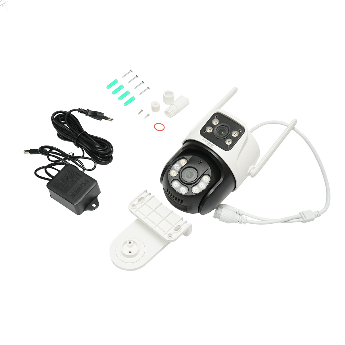 6 MP dual lens surveillance camera, P2P WIFI 2.4GHz, 360 degree PTZ rotation with motion sensor, siren, human detection, and iCSee app