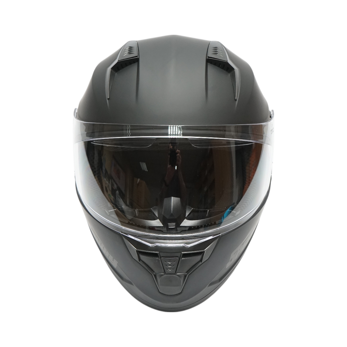 Matte black full face motorcycle helmet with a clear visor and sunglasses, size L Arcane II