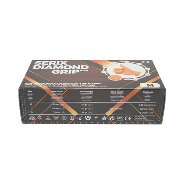 Unpowdered orange nitrile gloves with diamond grip texture, size M, 50 pieces/box