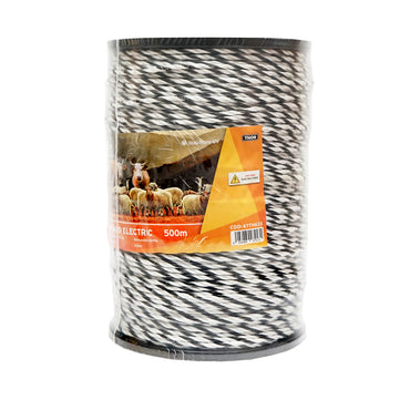 Black and white wire roll 4mm with metal insert 3x0.2mm SS, resistance 9 Ohm/m, 500m electric fence Thor.