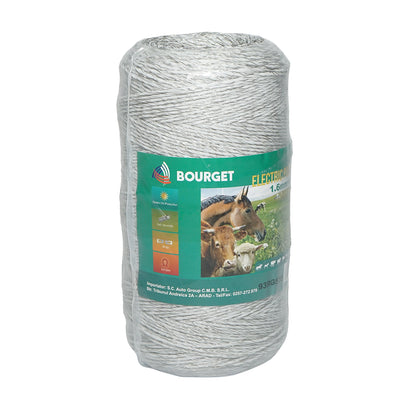 White wire roll 1.6mm 6x0.16mm SS, 400m electric fence, resistance 5.5 Ohm Bourget