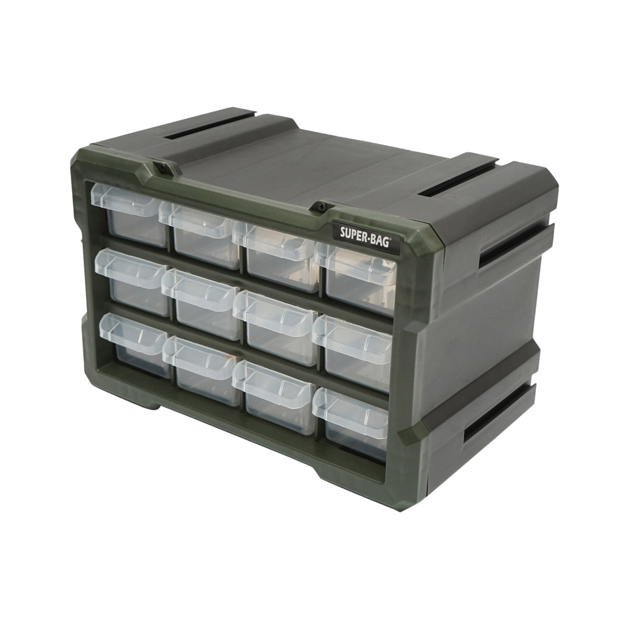 Green modular plastic storage box, 12 drawers 158x266x170mm Breckner Germany