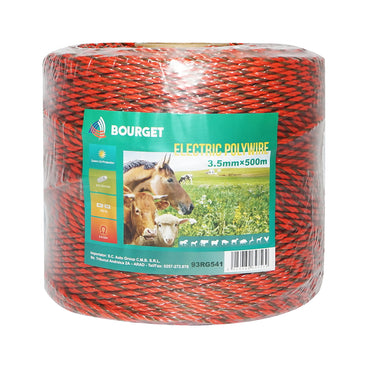 Orange-black wire roll 3.5mm 6x0.25mm SS, 500m electric fence, resistance 0.9 Ohm Bourget