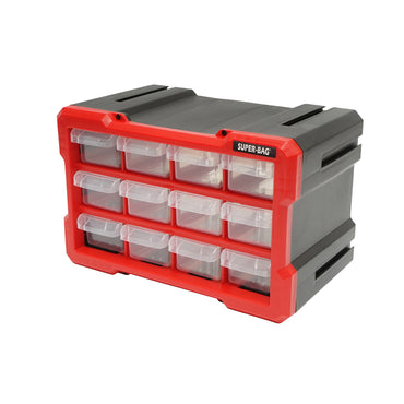Modular orange plastic storage box, 12 drawers 158x266x170mm Breckner Germany