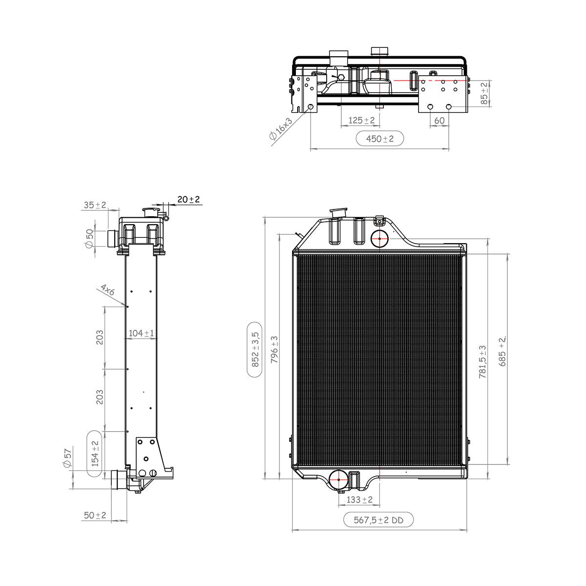Water cooling radiator with 5 rows of cells for John Deere 4430 OEM code 150-324, AR61879 Brechner Germany