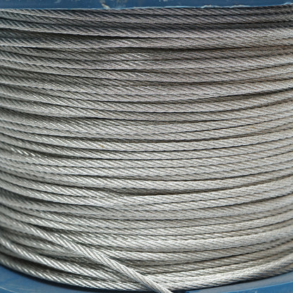 Galvanized steel cable with a diameter of 3mm, 6x7+FC strands, maximum load 529Kg, weight 6.32Kg, 200m/roll
