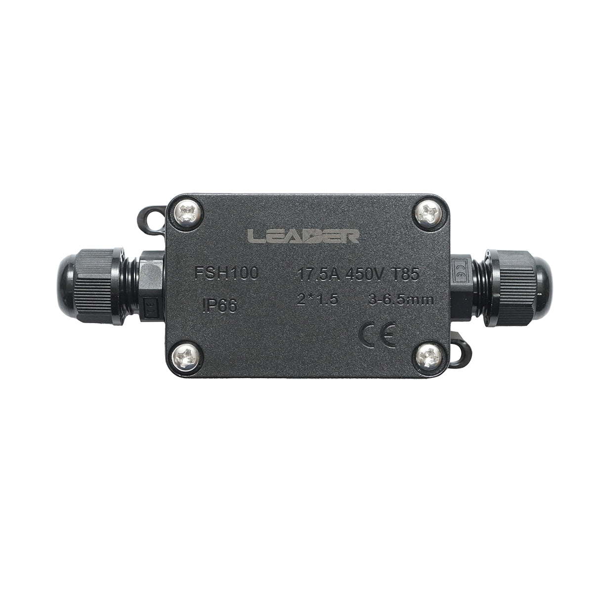 Sealed box with 17.5A 450V AC inputs, 2 ways 3-6.5mm IP66 Leader