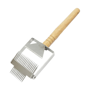 Fork uncapped, honey decapper made of stainless steel with a wooden handle