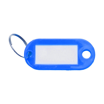 Blue keychain with label