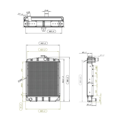 Water cooling radiator 4 rows of cells for Fiat 315, 411, 415 OEM code 588156, 595568