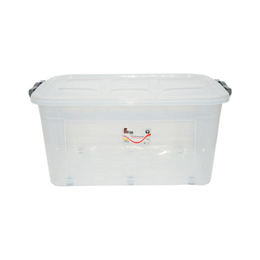 80L storage box with lid and wheels made of transparent plastic 478x750x370mm