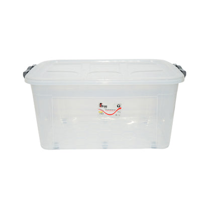 80L storage box with lid and wheels made of transparent plastic 478x750x370mm