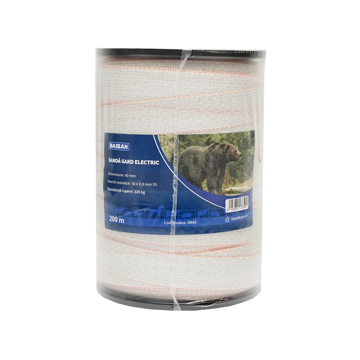 White-orange band roll, width 40mm 10x0.3mm SS length 200m Baisan electric fence