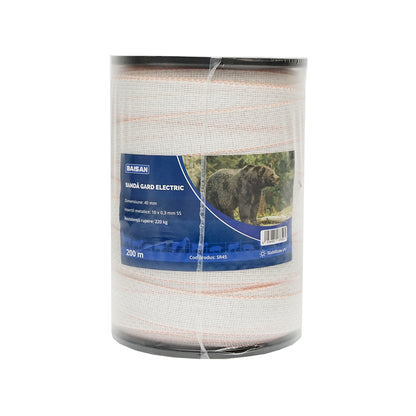 White-orange band roll, width 40mm 10x0.3mm SS length 200m Baisan electric fence
