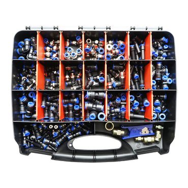 Tool kit of 242 pieces: polyamide hose cutting pliers, connectors, quick couplings, compressed air hose fittings Breckner Germany
